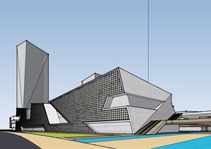 现代及中式商业中心详细的多层建筑设计SU(草图大师)模型