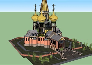 欧式风格详细完整的教堂文化建筑设计SU(草图大师)模型