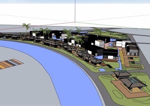 东南亚风格度假区综合建筑楼群设计SU(草图大师)模型