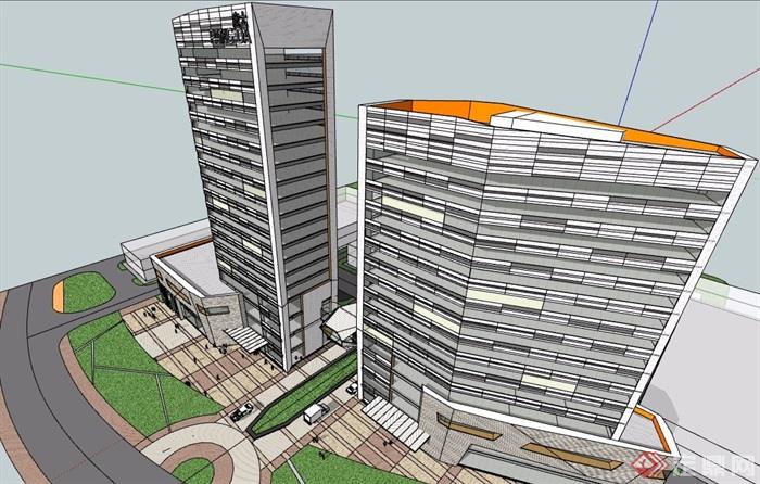 现代综合服务办公楼建筑su模型