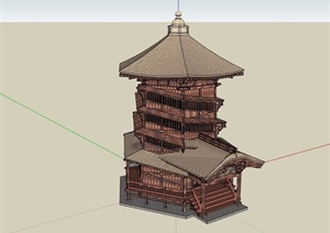 古典中式风格详细完整的塔楼素材设计SU(草图大师)模型