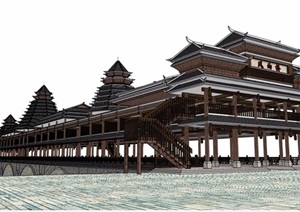 古典中式风格独特风雨桥素材设计SU(草图大师)模型