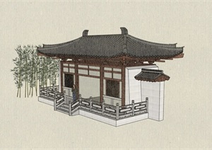 中式风小山门建筑设计SU(草图大师)模型