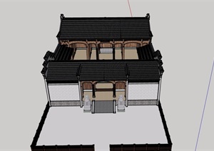 中式风格单层祠堂建筑设计SU(草图大师)模型