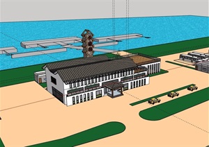 码头车站详细建筑设计SU(草图大师)模型