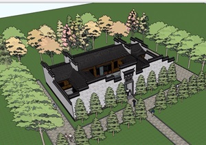 中式传统院落住宅建筑SU(草图大师)模型
