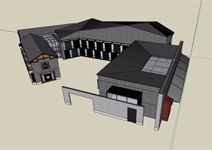 中式详细的多层文化馆建筑设计SU(草图大师)模型