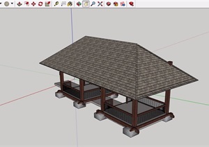 中式详细完整的亭子素材设计SU(草图大师)模型