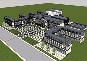 法式国际学校多层详细建筑楼设计SU(草图大师)模型