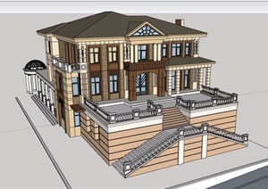 三层详细的欧式住宅别墅设计SU(草图大师)模型