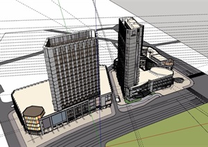 某现代风格详细完整的商业办公建筑楼SU(草图大师)模型