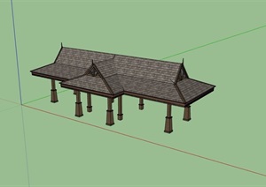 东南亚风格详细的亭子素材SU(草图大师)模型