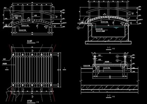 木栏杆小拱桥平立剖面图
