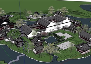 苏州园林旅游建筑设计SU(草图大师)模型