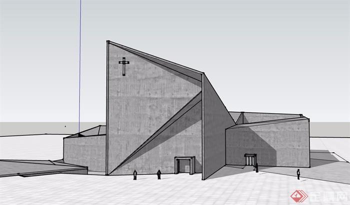 学院教堂详细建筑su模型