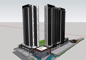 详细完整的商业住宅楼高层设计SU(草图大师)模型