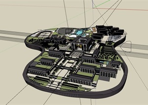 详细完整的多栋学校教育建筑楼设计SU(草图大师)模型