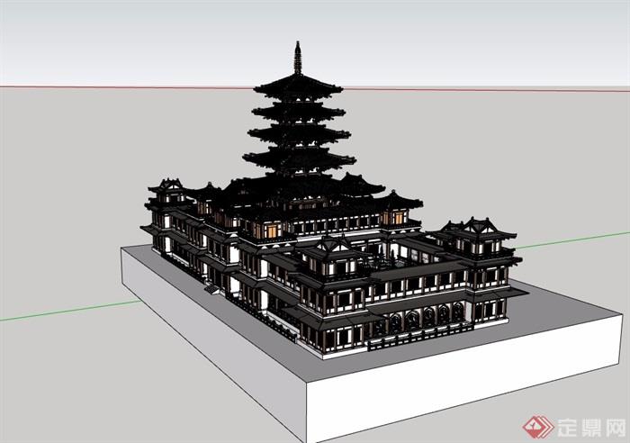 古典中式风格寺庙塔院建筑su模型