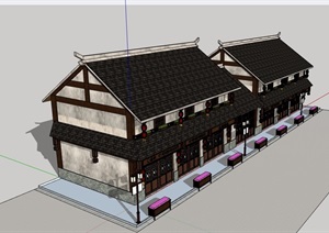 中式两层详细的商业楼设计SU(草图大师)模型