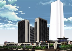 某现代详细的完整商业办公建筑楼SU(草图大师)模型