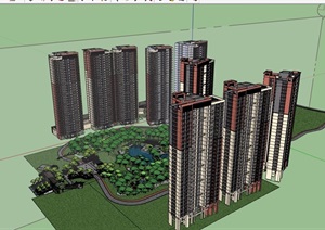 详细的住宅小区建筑楼设计SU(草图大师)模型