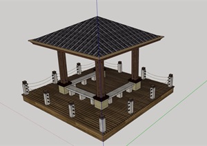 中式详细完整亭子及坐凳栏杆设计SU(草图大师)模型