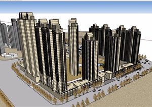 新古典风格详细的商业住宅小区高层建筑楼SU(草图大师)模型
