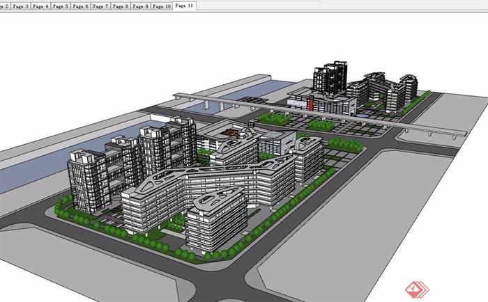 办公、居住综合区建筑设计su模型