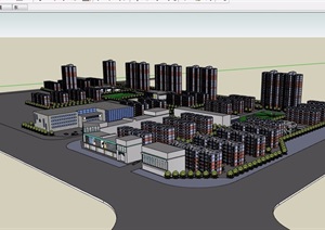 商业楼及住宅小区建筑楼设计SU(草图大师)模型