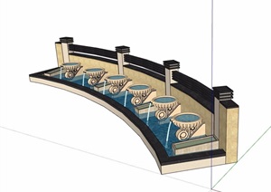 欧式风格详细的水池景墙素材设计SU(草图大师)模型