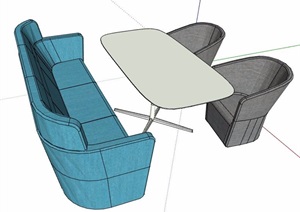 卡座区沙发餐桌组合家具SU(草图大师)模型