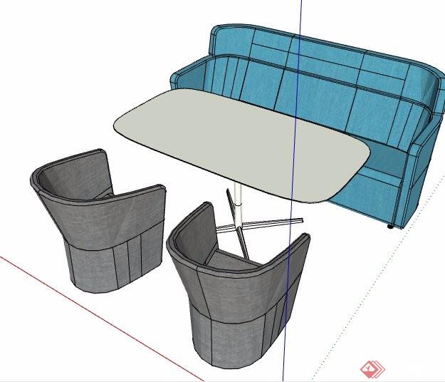 卡座区沙发餐桌组合家具su模型