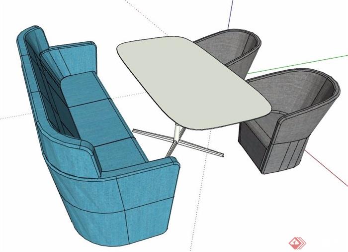 卡座区沙发餐桌组合家具su模型