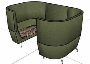 现代风格卡座区高背沙发家具SU(草图大师)模型