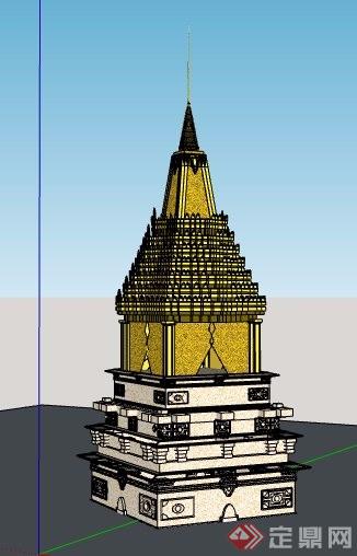 东南亚风情景观塔楼设计su模型