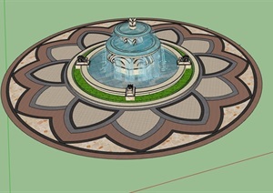 欧式风格圆形喷泉水池设计SU(草图大师)模型