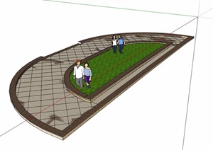 种植花池及地面铺装设计SU(草图大师)模型