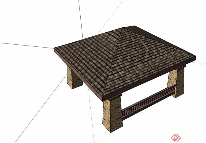 中式风格详细的亭子设计su模型
