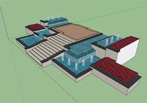 喷泉水池及花池设计SU(草图大师)模型