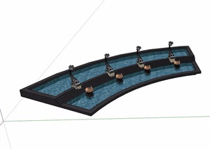 现代风格台阶喷泉水池设计SU(草图大师)模型