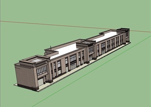 两层详细的新古典风格商业楼SU(草图大师)模型