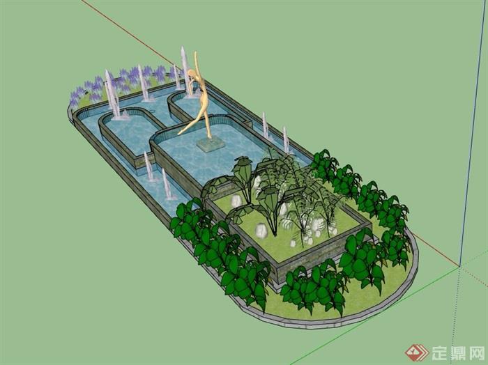 喷泉水池及种植池设计su模型