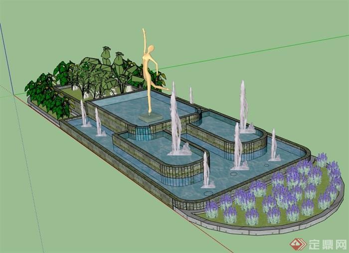 喷泉水池及种植池设计su模型