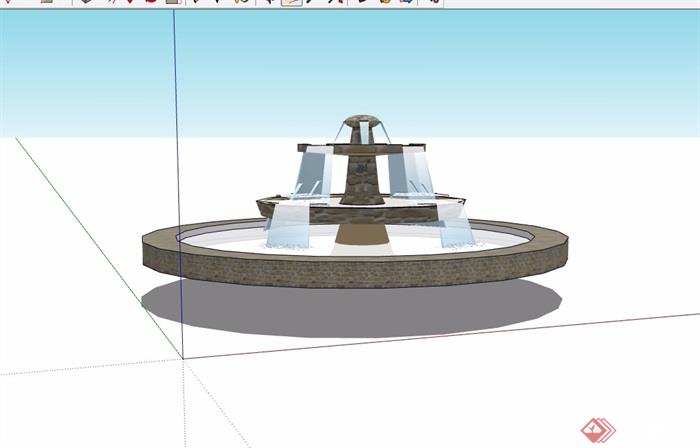 现代圆形喷泉水池水景设计模型