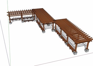详细的木质休闲廊架素材设计SU(草图大师)模型