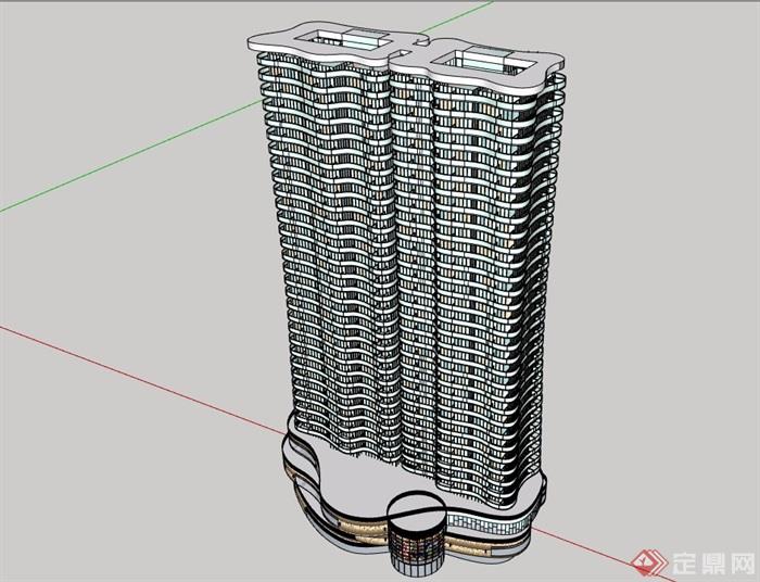 商住一体详细的高层建筑楼设计su模型