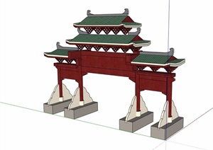 古典中式详细牌坊门素材设计SU(草图大师)模型
