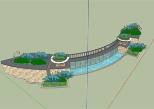 种植池及水池景墙素材设计SU(草图大师)模型