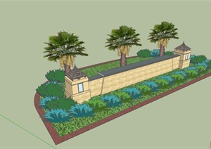 欧式风格详细的景墙及种植池设计SU(草图大师)模型