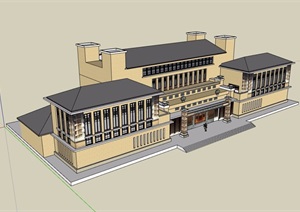 详细的欧式文化展览馆建筑设计SU(草图大师)模型